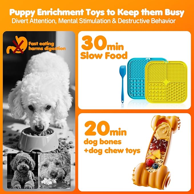Dog Enrichment Toys 6 Pack - Dog Toys to Keep Them Busy, Lick Mat, Ball & Bowl with Peanut Butter,Frozen Treat Puzzle Dispenser for Anxiety Relief, Reduce Boredom, Perfect for Bathing Grooming