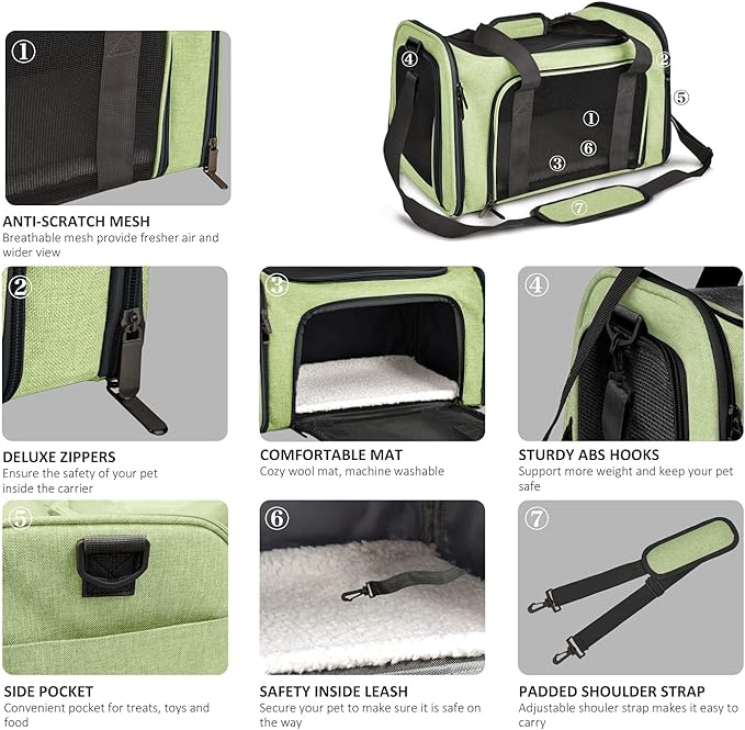 Henkelion Pet Carrier, Small/Medium Up to 15 lbs, Airline Approved, Green