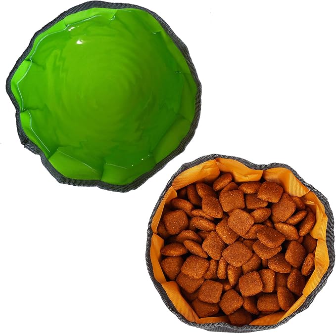 Collapsible Dog Bowls, 2 Pack, Green & Orange