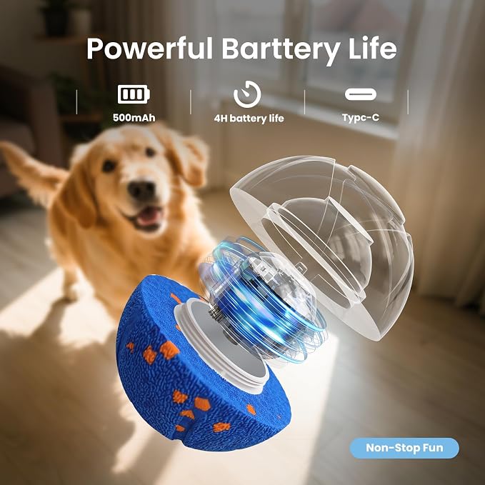 Smart Interactive Dog Toy Ball - Automatic Bouncing & Rolling, Chew-Resistant E-TPU Material, 3 Interactive Modes, IPX7 Waterproof, Smart Chase Pet Toy Ball for Medium and Large Dogs (Blue)