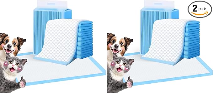 Super Absorbent Waterproof Dog and Puppy Pet Training Pad, Housebreaking Pet Pad, 100-Count Extra Small-Size, 17’’X23.6’’, Blue (Pack of 2)