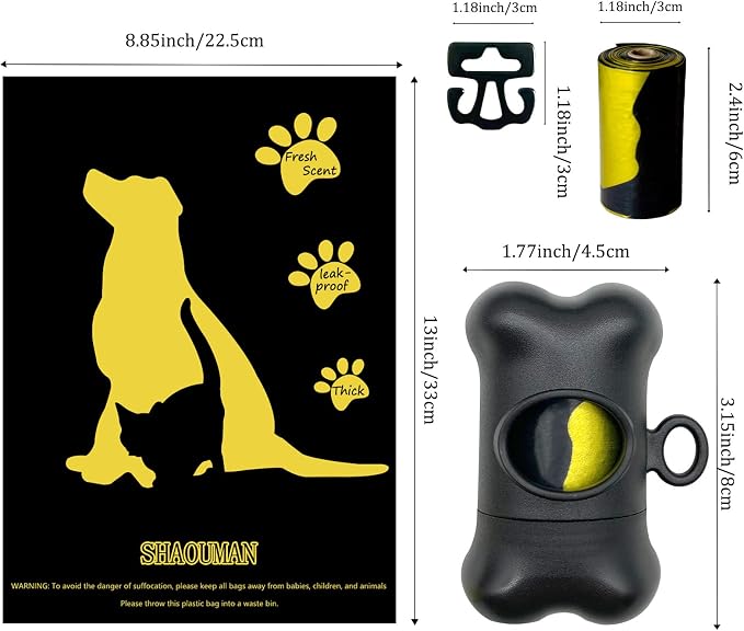 Bone Shaped Dog Waste Bag Dispenser with Leakproof Bags, 2 Holders, 30 Bags, Black