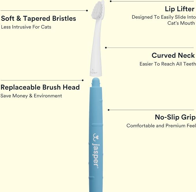 Jasper Microbrush Vet Approved Cat Toothbrush, Soft-Bristled Toothbrush Kit for Felines & Small Dogs, Non-Slip Handle, Tooth Brush Heads, Use with Cat Toothpaste, 4-Pack Blue