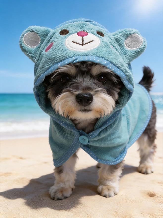 Dog Hooded Bathrobe Towel, Fast Drying Bath Towel Absorbent Warm Blanket Blue M