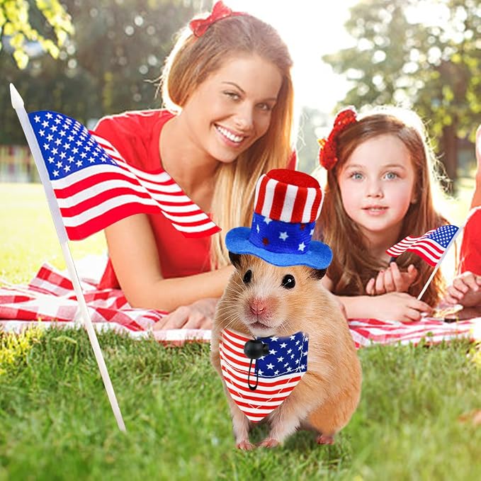 4 Pcs Pet Independence Day Costume 4th of July Guinea Pig Hat and Bandana, Small, 4-Pack, Small