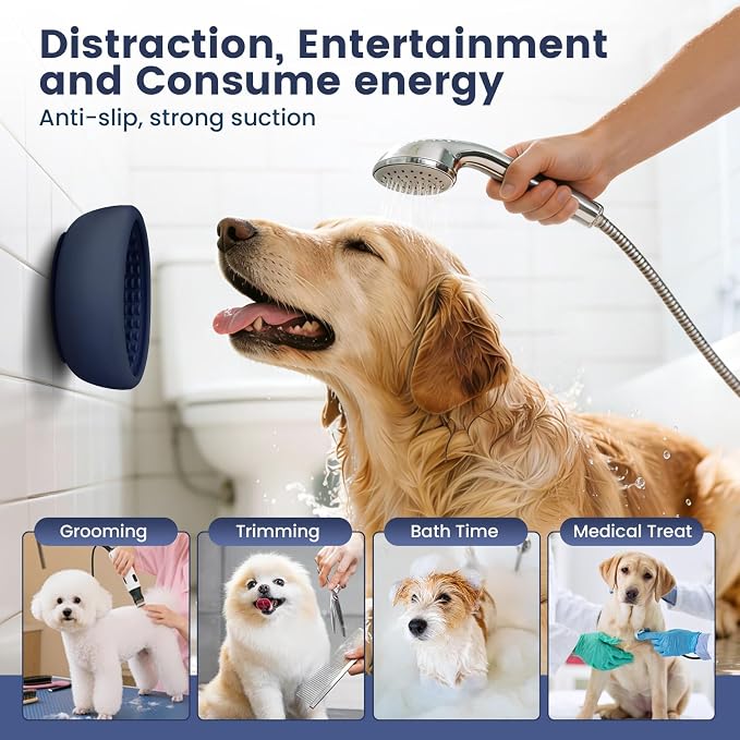 Dog Licking Bowl,Slow Feeder Dog Freeze Bowl, Anxiety Relief Treat Dispenser, Silicone Anti-chocking Pet Dish, Non-Slip Interactive Entertainment Puzzle Toy for Small & Medium-Dark Blue