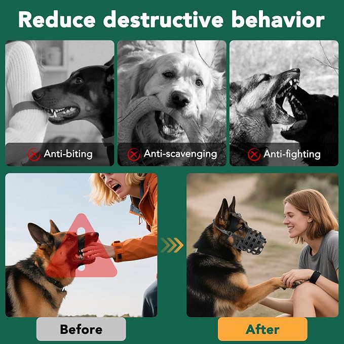 Humane Basket Dog Muzzle for Medium Large Dogs Anti Biting Eating | Soft Basket Style, Allow Pull Panting & Drinking, Training Walks Grooming Vet Visits Use, Fits German Shepherd Labrador | M