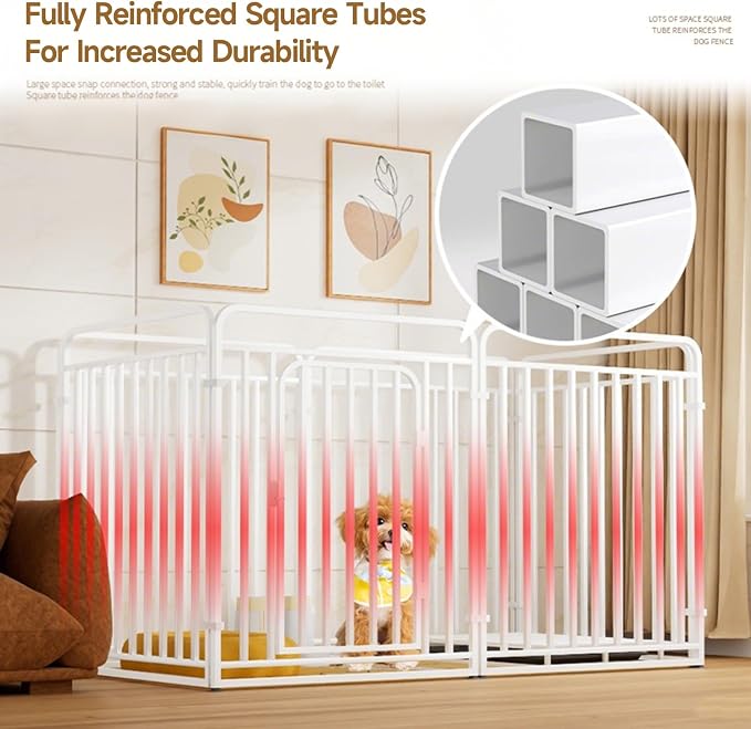 Pet Playpen with Door,Adjustable Heavy Duty Pet Fence with Anti-Escape Design,6-Panel Metal Exercise Pen for Small to Medium Dogs,Easy Assemble Puppy Playpen for Indoor Use
