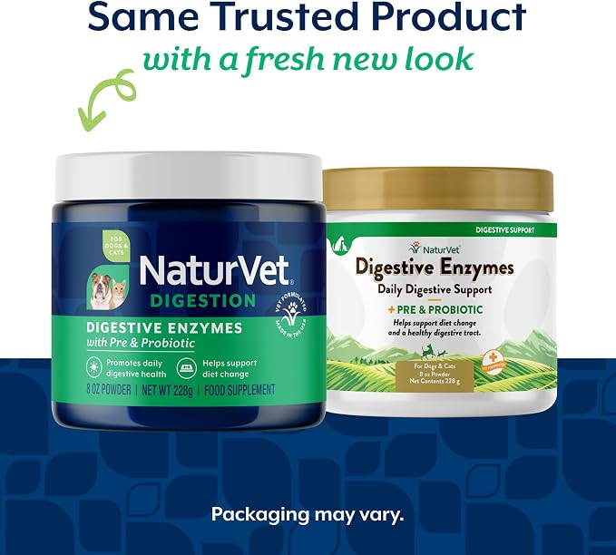 NaturVet Digestive Enzymes with Pre & Probiotic for Dogs & Cats - 8 oz | Supports Diet Changes & a Healthy Digestive Tract with Prebiotics, Powder
