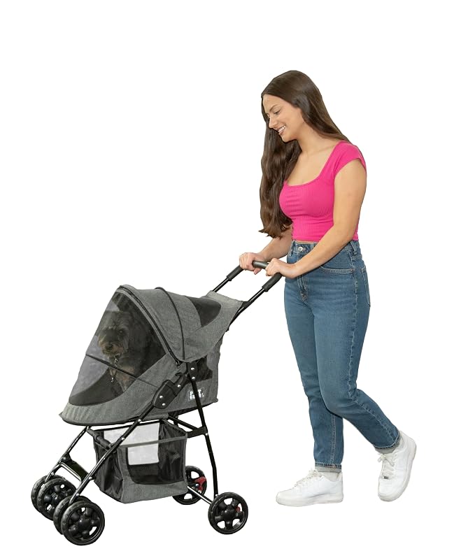 Pet Gear No-Zip Happy Trails Lite Pet Stroller - Classic Grey-Zippered