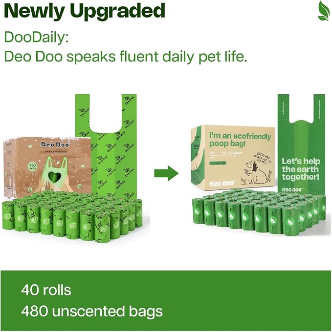 Dog Poop Bags Rolls with Handles 40 Rolls 480 Counts Big Sizes Leak Proof and Extra Thick Waste Bags for Walking Medium Large Dogs Cats Litter Unscented