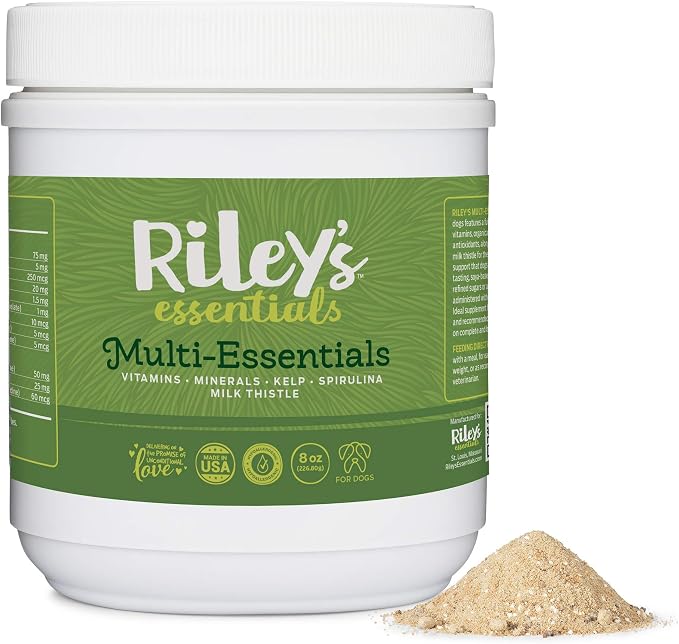 Riley's Multi-Essentials Multivitamin for Dogs - 8oz | Blend of Vitamins, Minerals, Spirulina, Kelp, and Milk Thistle for Nutritional Support - Puppy and Senior Dog Vitamins