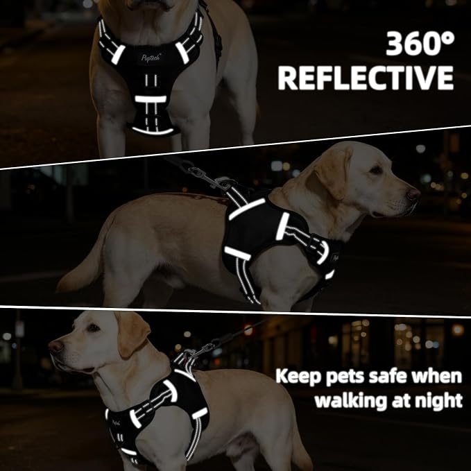 PUPTECK Dog Harness Medium Sized, No Pull Step-in Pet Vest Harness, Adjustable Soft Padded Reflective Safe Night Walking, No Choke Easy On & Off, Black M