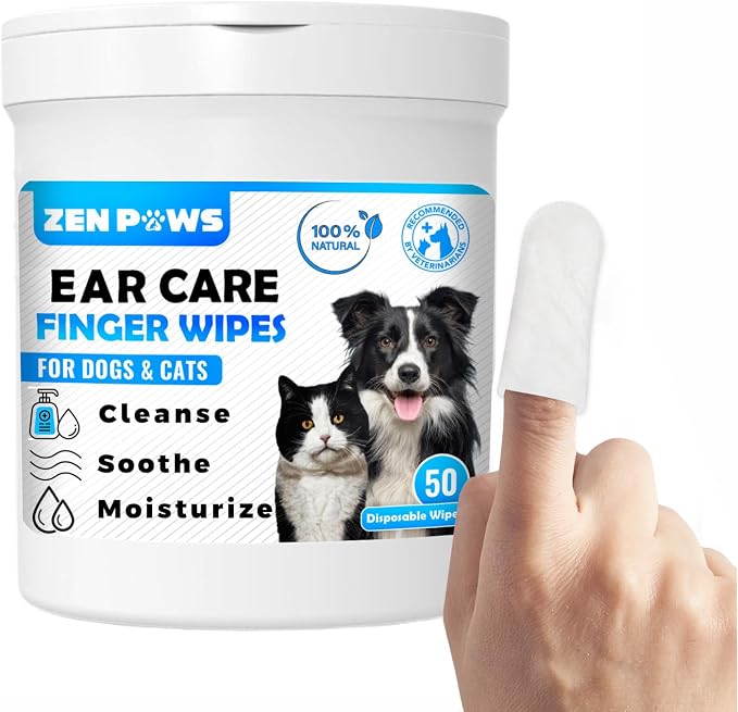 Zenpaws Dogs & Cats Ear Cleaner Finger Wipes, 50 Count