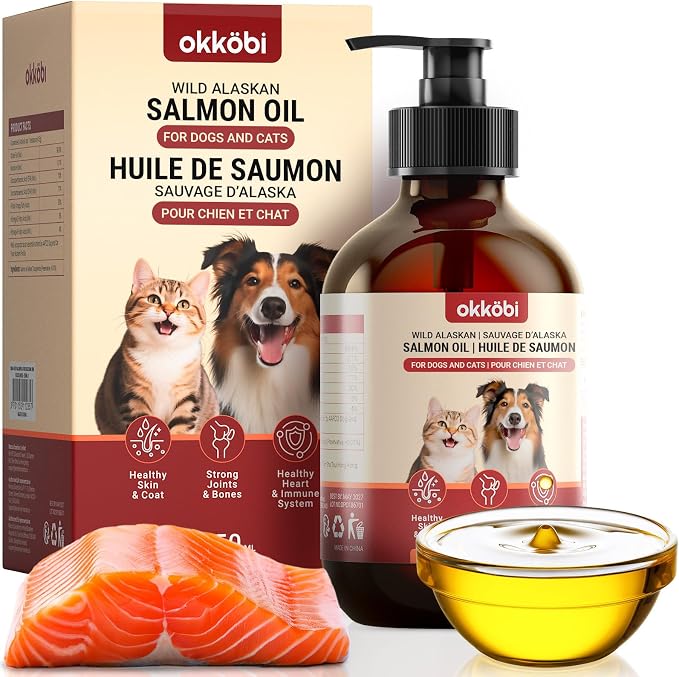 Wild Alaskan Salmon Oil for Dogs & Cats - Pure Fish Oil for Dogs with Omega 3, EPA & DHA Supplements for Skin & Coat, Heart & Immune System, Joint and Brain Support - 8.5 oz