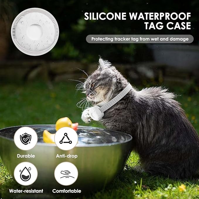 Cat Tracker, GPS Tracker Compatible with Apple Find My App(Only iOS),Cat Tracker Collar with Bell and Safety Elastic Buckle,No Monthly Fee Cats Collar Trackers,Territory & Location History,White