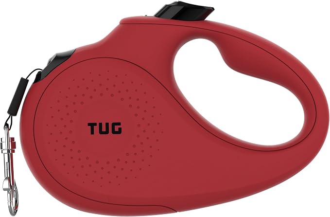 TUG Monochrome Tiny 360° Tangle-Free Retractable Dog Leash | Cat Leash | 10 ft Strong Nylon Tape (Tiny, Red)