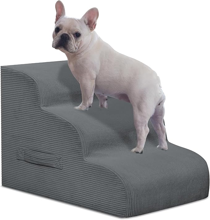 Mesa Lemon Dog Stairs & Steps for High Beds, 3 Steps High Density Foam Waterproof Dog Ramp for Small Dogs and Cats, Pet Stairs with Removable Washable Cover for Bed, Couch, Sofa and Car (H:16")