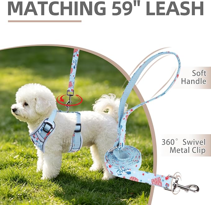 PUPTECK Dog Harness and Leash Set, No Pull Adjustable Pet Small Dog Harness, Reflective Soft Mesh Pet Vest, for Small Medium Dogs Walking, Light Blue, S