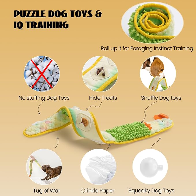 Nocciola EEL Squeaky Dog Toy, Tough No Stuffing Toy for Tug of War, Puppy Interactive Puzzle Fun to Keep Them Busy, Cognitive Crinkle Dog Toy for Large Medium Small Breed, Blue&Yellow