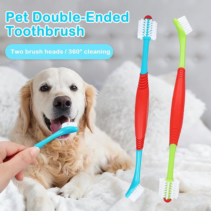 4 PCS Dog Toothbrush, 360 Degree Soft Double Headed Pet Toothbrush, Dogs Cleaning Tooth Brushing Kit for Dogs Cats Teeth Cleaning (Blue, Green)