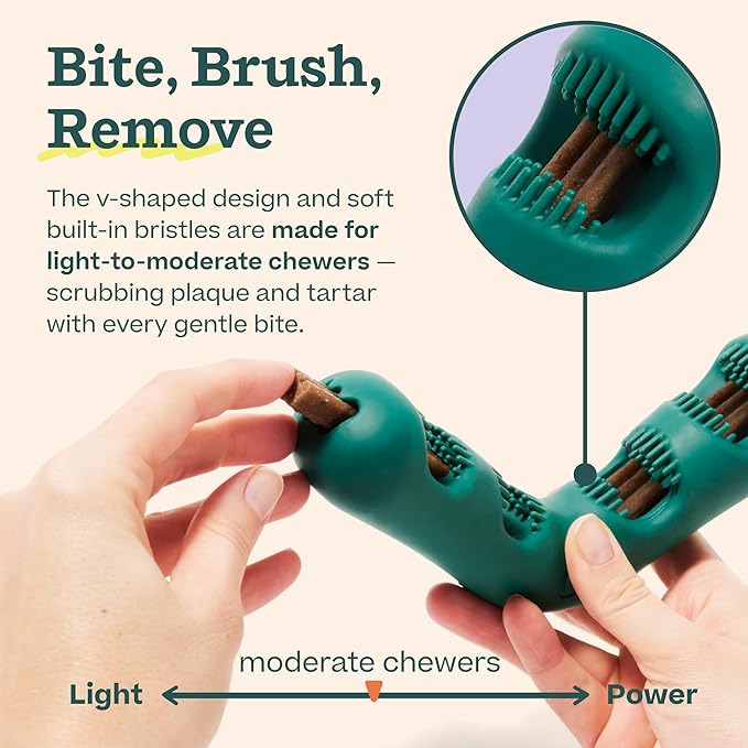 WOOF The Bite n' Brush - Dog Toothbrush Toy - Scrub Plaque and Tartar from Your Dog's Teeth and Mouth - Dog Dental Chew Toy - Small