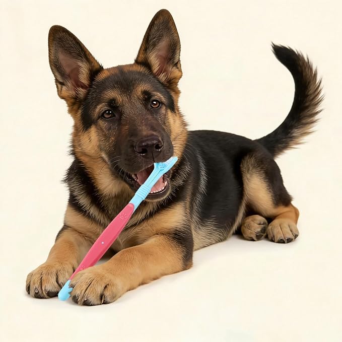 3 Sided Pet Toothbrush for Dogs&Cats, Dog Tooth Brush with Soft Bristles, Easy Teeth Cleaning & Dental Care, Removes Tartar & Bad Breath, Oral Care for Medium & Large Pets (Light Blue)