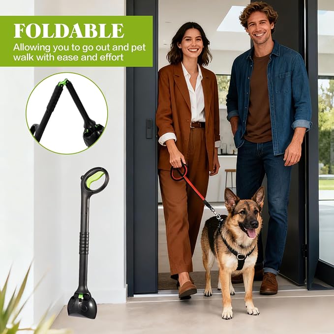 Dog Pooper Scooper - 27.5" Long Handle Pet Poop Scooper for Large, Medium, Small Dogs, Easy Single-Hand Operation, No More Bending, High-Strength Material, Suitable for Grass and Gravel Pick Up