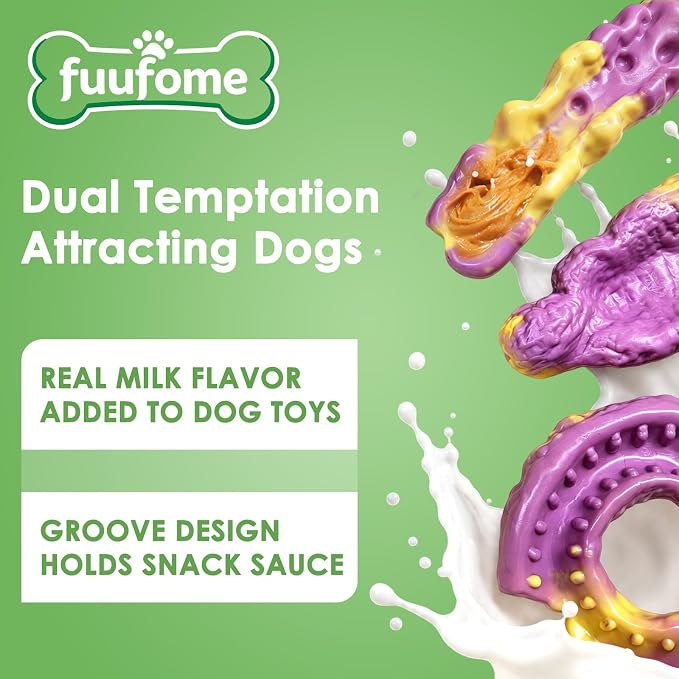 Fuufome Dog Toys for Aggressive Chewers: Dog Chew Toys for Medium Large Dog | Long Lasting Dog Chews | Tough Nylon Bone | Teeth Cleaning Care | Keep Dog Busy | Inevitable Milk Flavor | 3 Pack Set