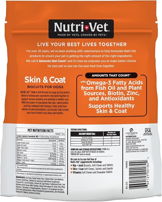 Nutri-Vet Skin & Coat Biscuits, Dog Fish Oil, Dog Skin Coat, 16oz (2 Pack)