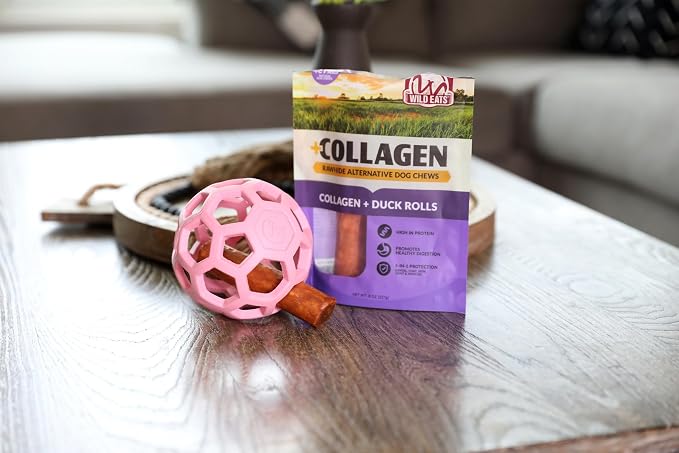 JW Pet HOL-ee Roller Dog Puzzle Ball, Medium 4.5in, Natural Rubber, Pink | Puzzle Ball Design Dog Toy for Interactive Play and Chasing Fun