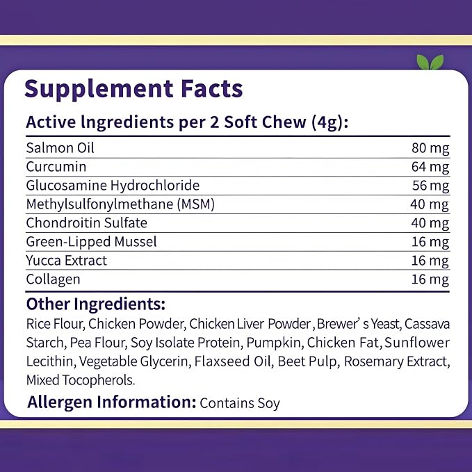 Hip and Joint Chews for Dogs - All-in-One Mobility Support with Glucosamine, MSM, Chondroitin & Green Lipped Mussel - 90CT Chicken Flavor - Helps with Dog Stiffness, Limping & Recovery.