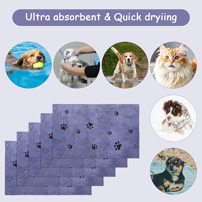 Kifmurase 5PCS Microfiber Dog Towels for Drying Dog, 39'' X 23.6'' Pet Towel, Super Absorbent and Soft Pet Grooming Dogs Paw Towel, Fast-Drying Towels Shower Bath Supplies for Large Medium Small Dogs