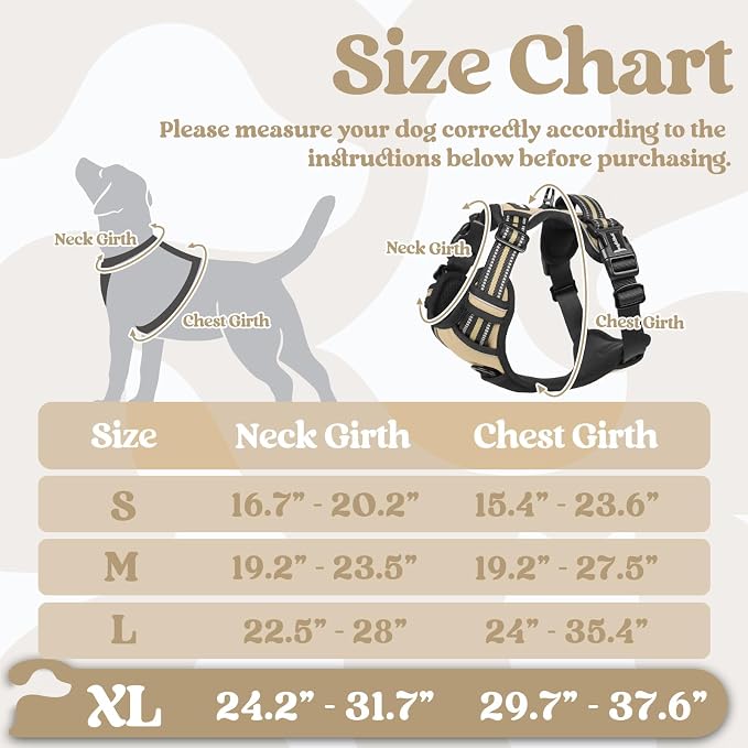 rabbitgoo Dog Harness for Large, Updated Easy On & Off with 3 Buckles | No Pull No Choke, Walking with 2 Clips and Handle, Adjustable Soft Reflective, Beige, X-large