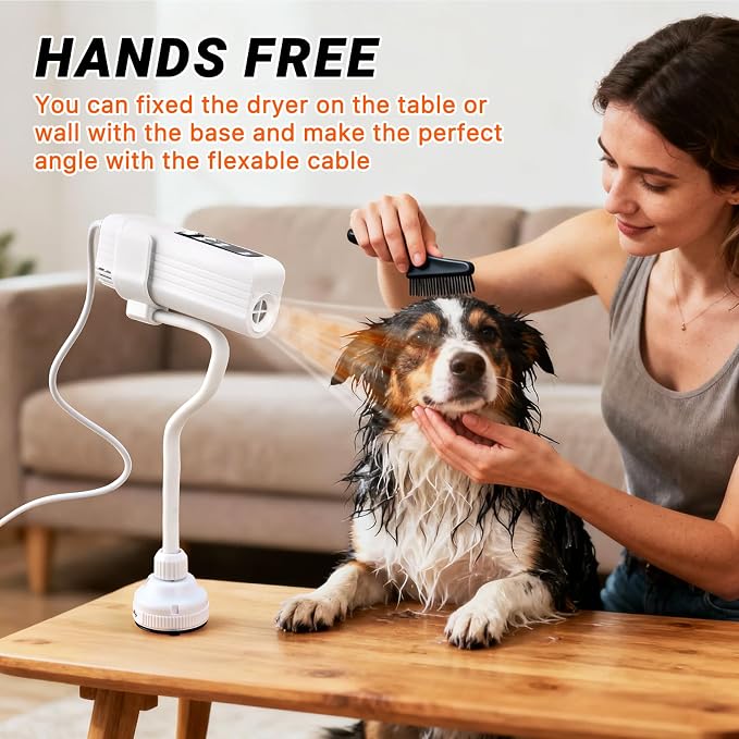 Dog Dryer, Pet Hair Dryer, 110,000 RPM Brushless High-Speed Blower for Dogs and Cats – Quiet 1000W Portable Grooming Pet Dryer with Negative Ions & Hanging Strap for Small to Medium Breeds