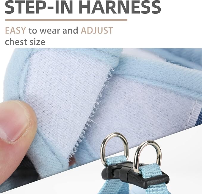 PUPTECK Adjustable Dog Harness Collar and Leash Set Step in No Pull Pet Harness for Small Medium Dogs Puppy and Cats Outdoor Walking Running, Soft Mesh Padded Reflective Vest Harnesses, Blue L