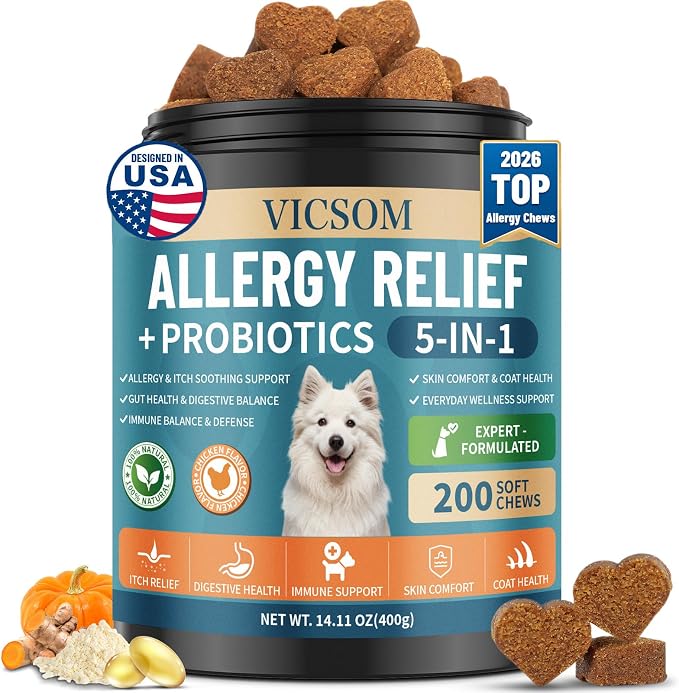 Dog Allergy Chews with Probiotics for Dogs, Dog Itching Skin Relief, 200 Ct
