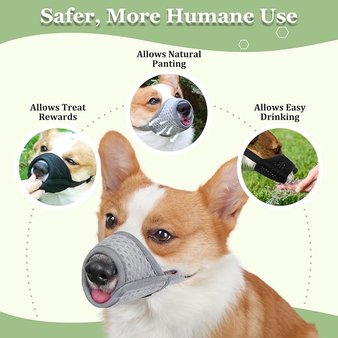 Dog Muzzle, Puppy Soft Mesh Muzzles for Grooming Biting Chewing | Breathable Muzzle for Medium Dogs Jack Russell Terrier, For Vet Visits, Nail Trimming, Allows Panting Drinking | Grey, M