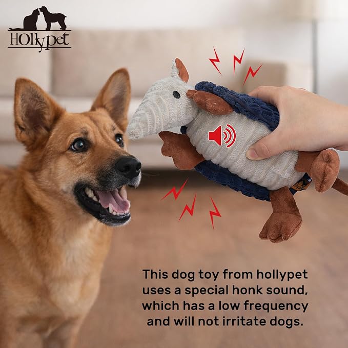 Hollypet Armadillo Squeaky Puppy Dog Toys for Small Medium Dogs, 8" | plush stuffed small dog squeak animal toy with unique grunt squeaker textured fabric for teeth cleaning toys
