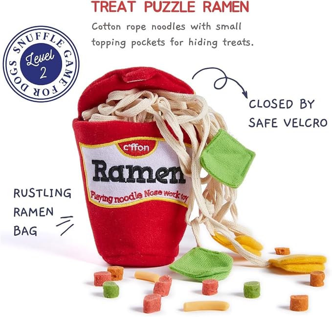 CHEWFFON Dog Puzzle Toy, Interactive Treat Hiding Enrichment Crinkle Toy | Hide & Seek Snuffle Crinkle, Nose Work Enrichment, Treat Dispensing Fun, Ramen Cup Design for Small & Medium Dogs