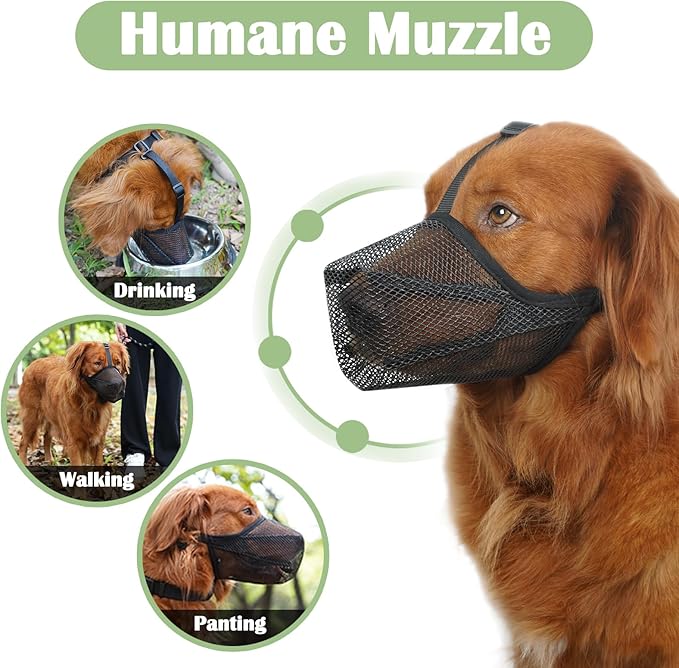Soft Mesh Dog Muzzle for Small Medium Large Dogs Anti Scavenging | Finer Mesh Openings Prevent Eating, Allow Drinking, Fits German Shepherd Golden Retriever, Walking Training Grooming Use | XS