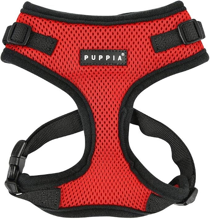 Authentic Puppia RiteFit Harness with Adjustable Neck, Red, Large