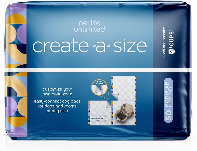 Pet Life Unlimited Create-a-Size Puppy Pads for Dogs, 50 Count, 22" x 22" Dog & Puppy Potty Training Pee Pads, Fragrance-Free, Customizable Layout, Leak-Proof, Super Absorbent, Quick-Dry, Made in USA