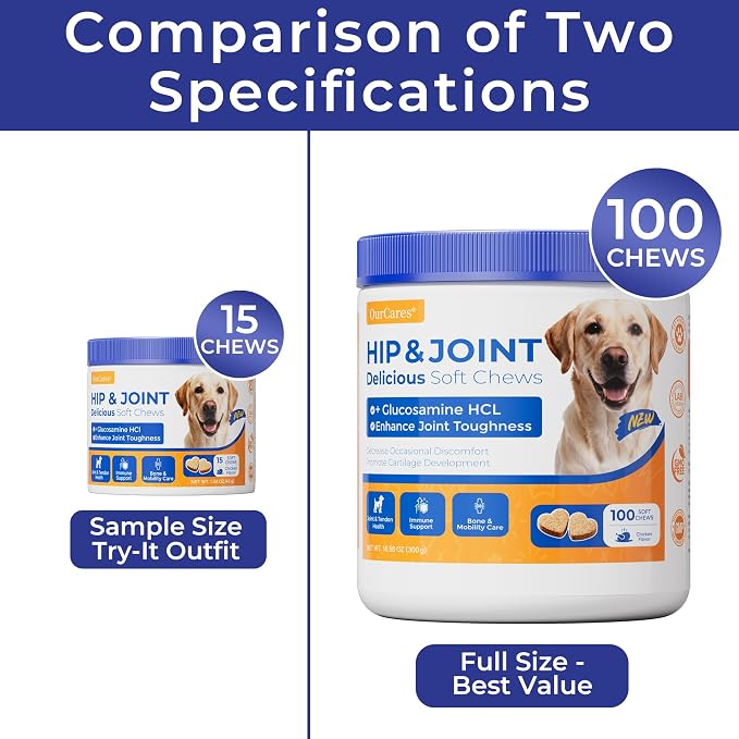 Hip & Joint Supplement for Dogs, Hip and Joint Chews Support Mobility, Senior Small All Breed Pain Relief with Glucosamine Chondroitin MSM Turmeric Green Lipped Mussel, Chicken Flavor, 100 Ct