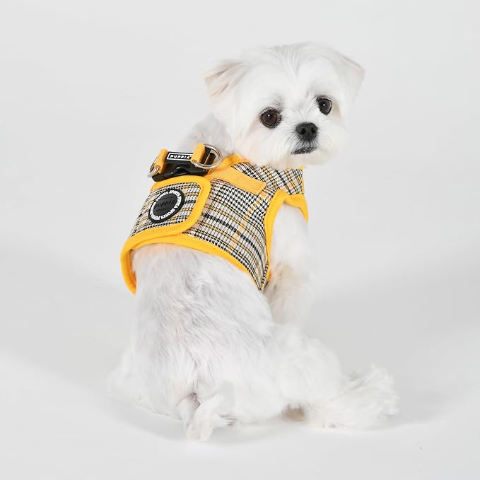 Puppia Lucas Dog Vest Harness B (Step-in) Fashionable Checkered Pattern Spring Summer Harness for Small and Medium Dogs, Yellow, X-Large
