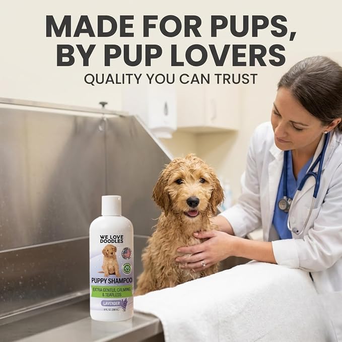 Puppy Shampoo & Conditioner, Tearless Hypoallergenic Wash, Lavender, 8 oz | Best Gentle Tear Free Puppy Shampoo 8+ Weeks Old, Sensitive Skin Golden Doodle Dog & Poodle Bath Soap, Natural, Made In USA