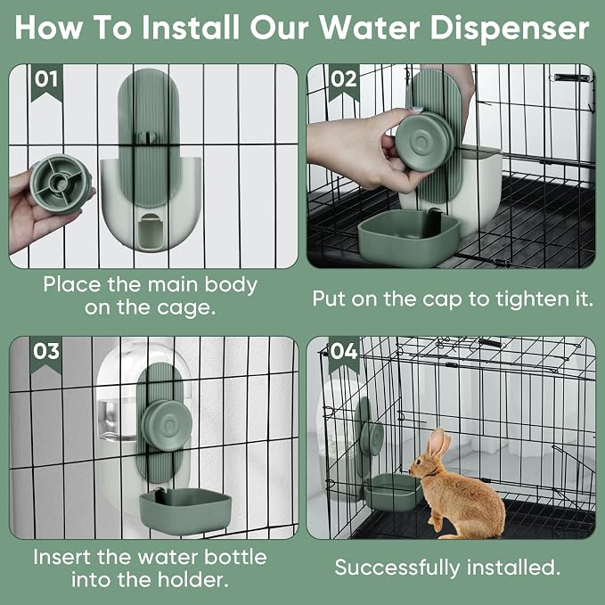 Lemtrflo 28oz Hanging Automatic Water Dispenser，Rabbit Water Bottle,Bunny Guinea Pig Ferret Water Bowl for Cage,Suitable for Small Animal Puppies(Cage Grid Spacing Over 1.2'') (Green)