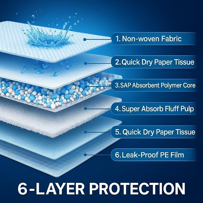 Super Absorbent Pee Pads, 23x23, 6-Layer, Leak Proof, 40 Count, Travel Pack