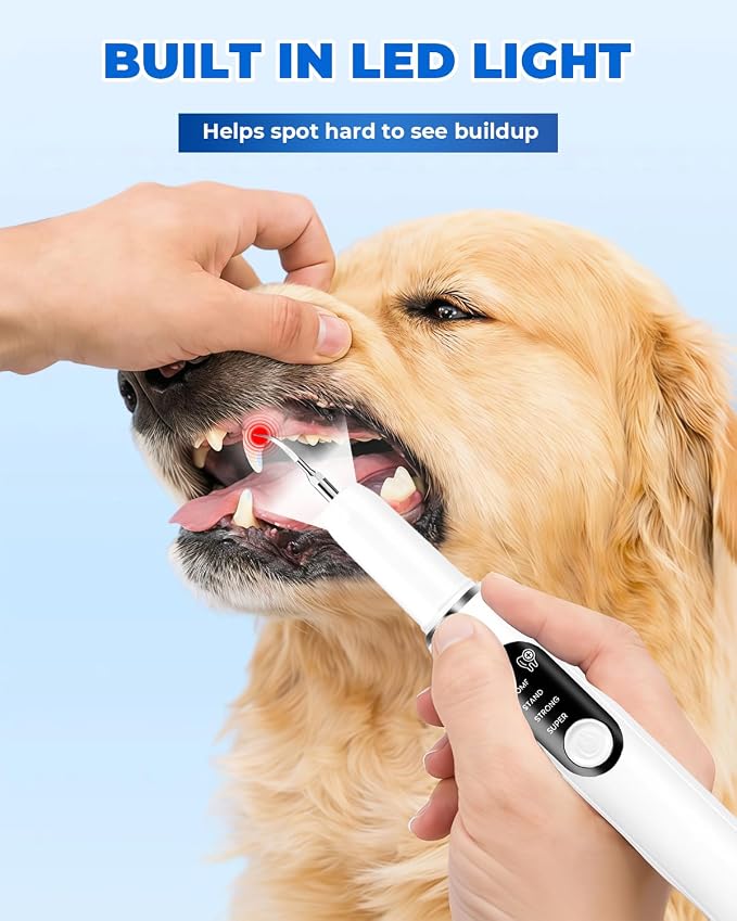 Ultrasonic Dog Tooth Cleaner, Plaque & Tartar Remover for Dogs | 5 Cleaning Modes, 2 Replaceable Heads, Built-in LED Light, Easy One-Button Operation, Suitable for Dogs & Cats
