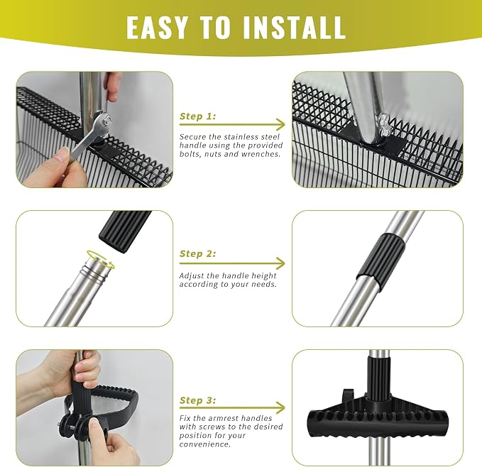 Metal Chicken Poop Scooper, 5-in-1 Detachable Chicken Coop Scoop Rake, Long Stainless Steel Handle, Chicken Litter Scoop Sifting Shovel Chicken Coop Scooper for Sand (15inch Large)